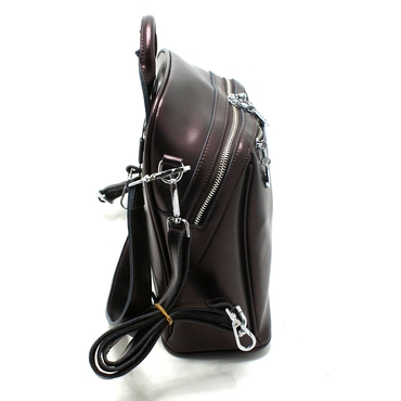 Сумка-рюкзак женская 2856-бордовый с серебром нат.кожа — фото 2