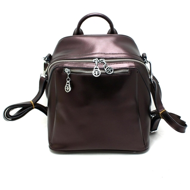 Сумка-рюкзак женская 2856-бордовый с серебром нат.кожа